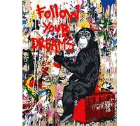 Tucocoo Monkey Street Graffiti Oil Painting Banksy Paint by Number Kits 16 x 20 inch Canvas DIY Oil Painting for Students Adults Beginner with Brushes and Acrylic Pigment (Without Frame)