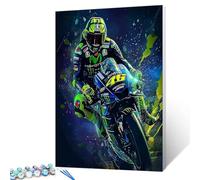 Tucocoo Off Road Motorcycle Paint by Number for Adults, DIY Green Racing Suit Oil Painting Kits on Canvas with Brushes and Acrylic Pigment,Watercolor Style for Home Decor 16x20inch（Frameless）