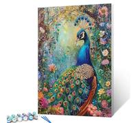 Tucocoo Paint by Number for Adults, Peacock DIY Painting by Number Kits, Easy Acrylic Paint by Numbers on Canvas, Beautiful Feather Abstract Flowers Picture for Home Decor Gifts 16x20 Inch Frameless
