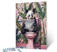 Tucocoo Paint by Numbers Cute Panda 40x50cm Canvas DIY Oil Painting for Adults with Brushes and Acrylic Pigments Funny Animal on Toilet Tropical Plant Picture for