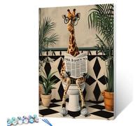 Tucocoo Paint by Numbers for Adults, Design: Cute Giraffe on Toilet, Easy DIY Oil Painting Set on Canvas with Brushes and Acrylic Pigment, Funny Nordic Animal Bathroom Picture for