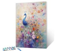 Tucocoo Peacock Paint by Number for Adults, DIY Digital Oil Painting Kits on Canvas with Brushes and Acrylic Pigment, Abstract Colorful Floral Picture for Home Decor Gifts 16x20inch (Frameless)