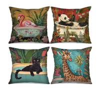 Tucocoo Pink Flamingo Throw Pillow Covers 18x18 inches Set of 4, Panda Animals on Bathtub Art Decorative Cushion Cases Black Cat and Botanical Modern Decor for Couch Bed Patio Car Sofa Pillowcase