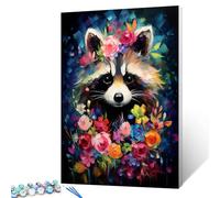 Tucocoo Raccoon Flowers Paint by Number for Adults Beginner, DIY Oil Painting Kits on Canvas with Brushes and Acrylic Pigment, Abstract Floral Cute Animal Picture for Home Decor 16x20inch (Frameless)