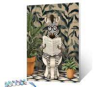 Tucocoo Simple Joyful Zebra Paint by Numbers Kits 16x20 inch Canvas DIY Oil Painting for Adults with Brushes and Acrylic Pigment - Animals Reading Newspapers Picture for Home Decor (without Frame)