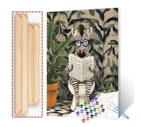 Tucocoo Simple Joyful Zebra Paint by Numbers Kits with Brushes and Acrylic Pigment on Canvas Painting for Adults, Animals Reading Newspapers Picture for Home Wall Decor Gifts 16''x20'' (DIY Framed)