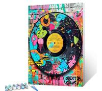 Tucocoo Vinyl Record Paint by Number for Adults Canvas Colorful CD Album Cover DIY Painting Kit Include Acrylic Paints&Paintbrush Retro 90s Home Wall Decor Graffiti Style 16x20 inch (Frameless)