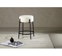 Tucson Bar Chair 2-Pack - White Boucle Barstool Counter Height Stool With Black Legs - Diameter 50Cm, Seat Height 60Cm