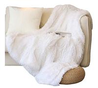Tuddrom Decorative Extra Soft Faux Fur Throw Blanket 50" x 60",Solid Reversible Fuzzy Long Hair Shaggy Blanket,Fluffy Cozy Plush Fleece Comfy Microfiber Fur Blanket for Couch Sofa Bed,Pure White