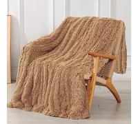 Tuddrom Decorative Extra Soft Faux Fur Throw Blanket 50" x 60",Solid Reversible Fuzzy Long Hair Shaggy Blanket,Fluffy Cozy Plush Fleece Comfy Microfiber Fur Blanket for Couch Sofa Bed,Camel