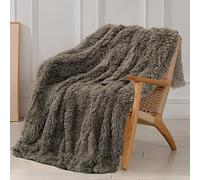 Tuddrom Decorative Extra Soft Faux Fur Throw Blanket 50"x60",Solid Reversible Fuzzy Lightweight Long Hair Shaggy Blanket,Fluffy Cozy Plush Fleece Comfy Microfiber Blanket for Couch Sofa Bed,Brown