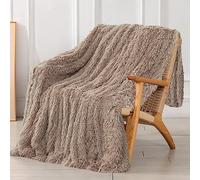 Tuddrom Decorative Ultra Soft Faux Fur Throw Blanket Solid Cozy Lightweight Shaggy Microfiber Fleece Reversible for Couch Bed 80"x90", Khaki