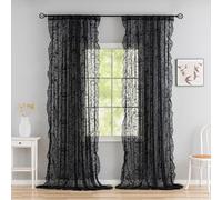 TUDECO Black Floral Curtains 2 Panels - Farmhouse Lace Curtains 108 Inches Long for Living Room Luxury Black Sheer Curtains Rod Pocket Gothic Ruffle Curtains Privacy Moody Decor, 59 x 108 Inch