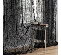 TUDECO Black Gothic Curtains for Bedroom -Whimsy Sheer Lace Curtains 72 Inch Length Vintage Floral Moody Halloween Curtains Privacy Rod Pocket Light Flitering Lace Drapes 2 Panels, 59W x 72L Inch