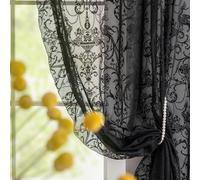 TUDECO Black Lace Curtains 63 Inch Length 2 Panels - Victorian Halloween Sheer Floral Gothic Curtains for Bedroom Whimsy Dark Academia Curtains Rod Pocket Privacy Window Curtains, 59 x 63 Inch, Black
