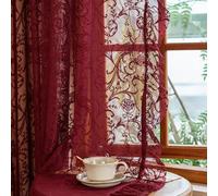 TUDECO Burgundy Lace Curtains 63 inches Long - Victorian Floral Bird Ruffle Curtains for Bedroom Boho Privacy, Dark Red, Light Filtering