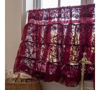 TUDECO Burgundy Valance for Bedroom Window - Victorian Sheer Lace Voile Ruffle Cafe Curtain 18 Inch Length, Farmhouse Floral Dark Red Kitchen Accessories RV Camper Decor, 52 x 18 Inch, 1 Panel