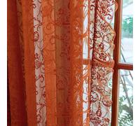 TUDECO Burnt Orange Lace Curtains for Living Room 2 Panels - Vibrant Floral Branch Ruffle Sheer Terracotta Curtains, Boho Rod Pocket Bright Privacy Autumn Window Treatments, 59W x 84L, Terracotta