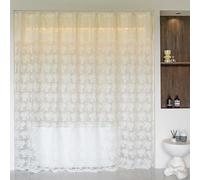 TUDECO Extra Long Shower Curtain - Rustic Lace Off White Shower Curtain with Attached Valance Vintage Floral Sheer Extra Wide Shower Curtain for Bathroom Scalloped Edges, 102" W×84" L, 1 Panel, Cream