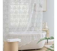 TUDECO Extra Long White Lace Shower Curtain with Attached Valance, 84 Inch Long Scalloped Edge Cottage Core Shower Curtain, 72 x 84 Vintage Floral Fancy Shower Curtain for Bathroom White
