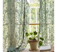 TUDECO Green Sheer Curtains 84 Inch Long - Rustic Country Lace Curtains for Living Room Tulle Floral Ruffle Privacy Spring Decor Light Filtering Window Curtains, 59 x 84 Inch, Forest Green