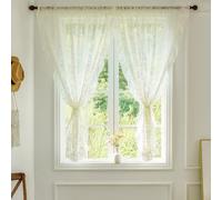 TUDECO Lace Curtains 45 Inch Length Sheer Floral Curtains for Small Window Victorian Privacy Rod Pocket Ivory Lace Decor Short 2 Panels 59 x 45 Inch
