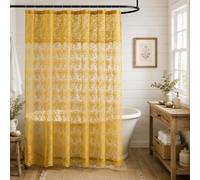 TUDECO Lace Mustard Yellow Shower Curtain with Valance, 72x72 Inch, 1 Panel