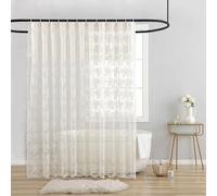 TUDECO Lace Vintage Shower Curtain with Attached Valance, Fancy Rustic Floral Sheer Shower Curtains for Bathroom, Scalloped Edge Reinforced Holes Top Ivory Shower Curtain, 72 x 72 Inch, 1 Panel