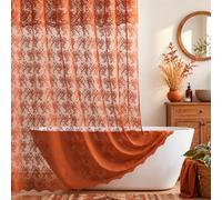 TUDECO Long Orange Shower Curtain with Attached Valance, 72W x 84L Inch | Autumn Bathroom Decor, Terracotta Floral Lace, Boho Farmhouse Charm, Brightens Space, Scalloped Edges, Reinforced Holes