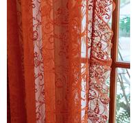 TUDECO Orange Fall Curtains for Living Room - Bright Floral Pumpkin Autumn Curtains 72 Inch Length, Light Filtering Sheer Ruffled Rod Pocket Rust Room Décor 2 Panels, 59W x 72L Inch, Burnt Orange