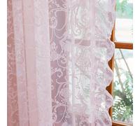TUDECO Pink Lace Curtains 63 Inch Length - Cute Princess Short Floral Panels for Nursery Bedroom, French Translucen Rod Pocket Privacy Pastel Curtains for Baby Girl, 59 x 63 Inch, Light Pink