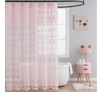 TUDECO Pink Shower Curtain - Shabby Chic Lace Spring Bathroom Curtain with Attach Valance, Cute Sheer Vintage Coquette Floral Girly Shower Curtain, Scalloped Edge Top, 72 x 72 Inch, Light Pink