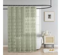 TUDECO Sage Green Shower Curtain with Attached Valance, Knitted Sheer Lace Floral Summer Bathroom Curtain, Scalloped Edge Reinforced Holes Top Green Boho Shower Curtain, 72 x 72 Inch, 1 Panel