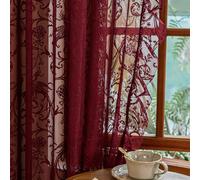 TUDECO Sheer Burgundy Curtains for Bedroom 2 Panels Set - Romantic Wine Red Lace Floral Branch Curtains 72 Inch Length, Embroidered Ruffle Window Trearment Vibrant Home Decor, 59 x 72 Inch, Maroon
