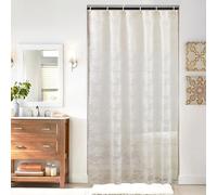 TUDECO Small Stall Shower Curtain 36 x 72 Inch - Vintage Half Size Floral Lace Shower Curtain Ivory Boho Sheer Scalloped Edges Bathroom Curtain with Attached Valance, Reinforced Holes Top, Ivory/Cream