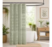 TUDECO Stand Up Sage Shower Curtain for Bathroom - Shabby Chic Transparent Stall Green Floral Shower Curtain with Attached Valance Small Scalloped Edges Reinforced Holes Top 36x72 Inch, Sage Green