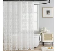 TUDECO White Lace Shower Curtain with Attach Valance, Spring Floral Shower Curtain for Bathroom Vintage Boho Shower Curtain Farmhouse French Country Bathroom Decor 72 x 72 Inch, 1 Panel