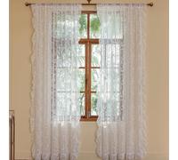 TUDECO White Ruffle Curtains - Boho Flower Sheer Lace Curtains for Dining Room - Shabby Chic Flowy Privacy Coquette Decor - Rod Pocket - 2 Panels, 59 x 96 Inch