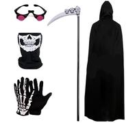 Tudegy 5 Pcs Grim Reaper Costume,Halloween Black Grim Reaper Cloak,with Glowing Eyes Ghostface Mask,Halloweens Scary Cosplay for Party (L)