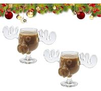 Tudegy Christmas Eggnog Moose Mug,Clear Drinking Glasses,Christmas Elk Glasses,Vacation Movie Moose Gift Drinking Cup for Xmas Friend Birthday Holiday (2PCS, Low-Cup)