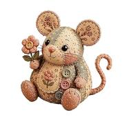 Tudegy Patchwork Mouse DIY Kit Gifts,Handmade Sewing Craft Set with Floral Fabric,Cute Mouse Ornament DIY Kit,for Adults and Beginners (Brown 2)