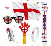 Tudegy World Cup 2026 Soccer Fan Support Kit,England Flag, Sunglasses, Scarf, Hand Clapper, Face Paint & Wristband,England World Cup Football Decorations, for Match Day & Parties (1 Set)