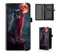 Tudguiloae Checkbook Cover for Men & Women, Leather Checkbook holder Personal Checkbook, RFID Blocking Duplicate Checkbook Cover Checkbook Wallet with Elastic Strap L5, Neon Wolf Urban Moon, 7.28*3.93