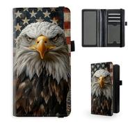 Tudguiloae Checkbook Cover for Men & Women, Leather Checkbook holder Personal Checkbook, RFID Blocking Duplicate Checkbook Cover Checkbook Wallet with Elastic Strap L7, American Eagle Gaze, 7.28*3.93