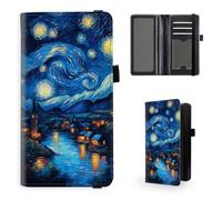 Tudguiloae Checkbook Cover for Men & Women, Leather Checkbook holder Personal Checkbook, RFID Blocking Duplicate Checkbook Cover Checkbook Wallet with Elastic Strap L5, Starry River Village, 7.28*3.93