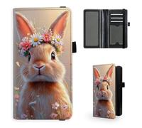 Tudguiloae Checkbook Cover for Men & Women, Leather Checkbook holder Personal Checkbook, RFID Blocking Duplicate Checkbook Cover Checkbook Wallet with Elastic Strap L7, Flower Crown Bunny Bloom, 7.28