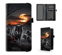 Tudguiloae Checkbook Cover for Women & Men, Leather Checkbook holder Personal Checkbook, RFID Blocking Duplicate Checkbook Cover Checkbook Wallet with Elastic Strap 2, Moon Wolf Group, 7.28*3.93 inch