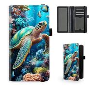 Tudguiloae Checkbook Cover for Women & Men, Leather Checkbook holder Personal Checkbook, RFID Blocking Duplicate Checkbook Cover Checkbook Wallet with Elastic Strap 16, Sea Turtle Realm, 7.28*3.93