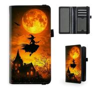 Tudguiloae Checkbook Cover for Women & Men, Leather Checkbook holder Personal Checkbook, RFID Blocking Duplicate Checkbook Cover Checkbook Wallet with Elastic Strap L1, Witch's Flight, 7.28*3.93 inch