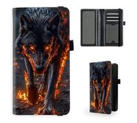 Tudguiloae Checkbook Cover for Women & Men, Leather Checkbook holder Personal Checkbook, RFID Blocking Duplicate Checkbook Cover Checkbook Wallet with Elastic Strap 6, Flames Lone Wolf, 7.28*3.93 inch
